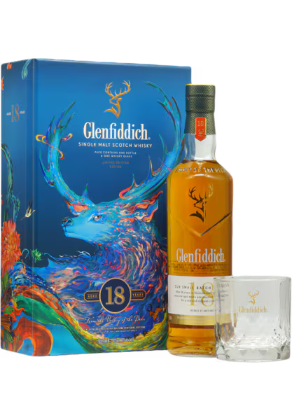 Glenfiddich 18 Year Old Single Malt Whisky + Rock Glass Set